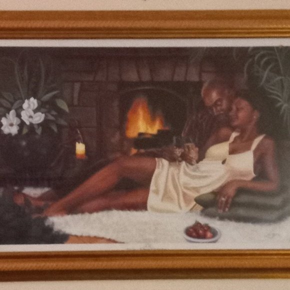 ELEGANT AFRICAN BLACK COUPLE WALL ART WITH WRITTEN LOVE EXPRESSION SIGNED ARTIST
